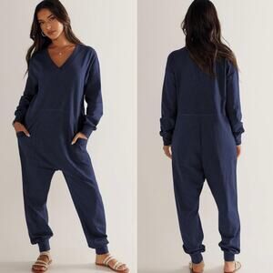 ANRABESS Lounge One Piece Jumpsuit Long Sleeve Casual Loose Fit Baggy Navy Sz L